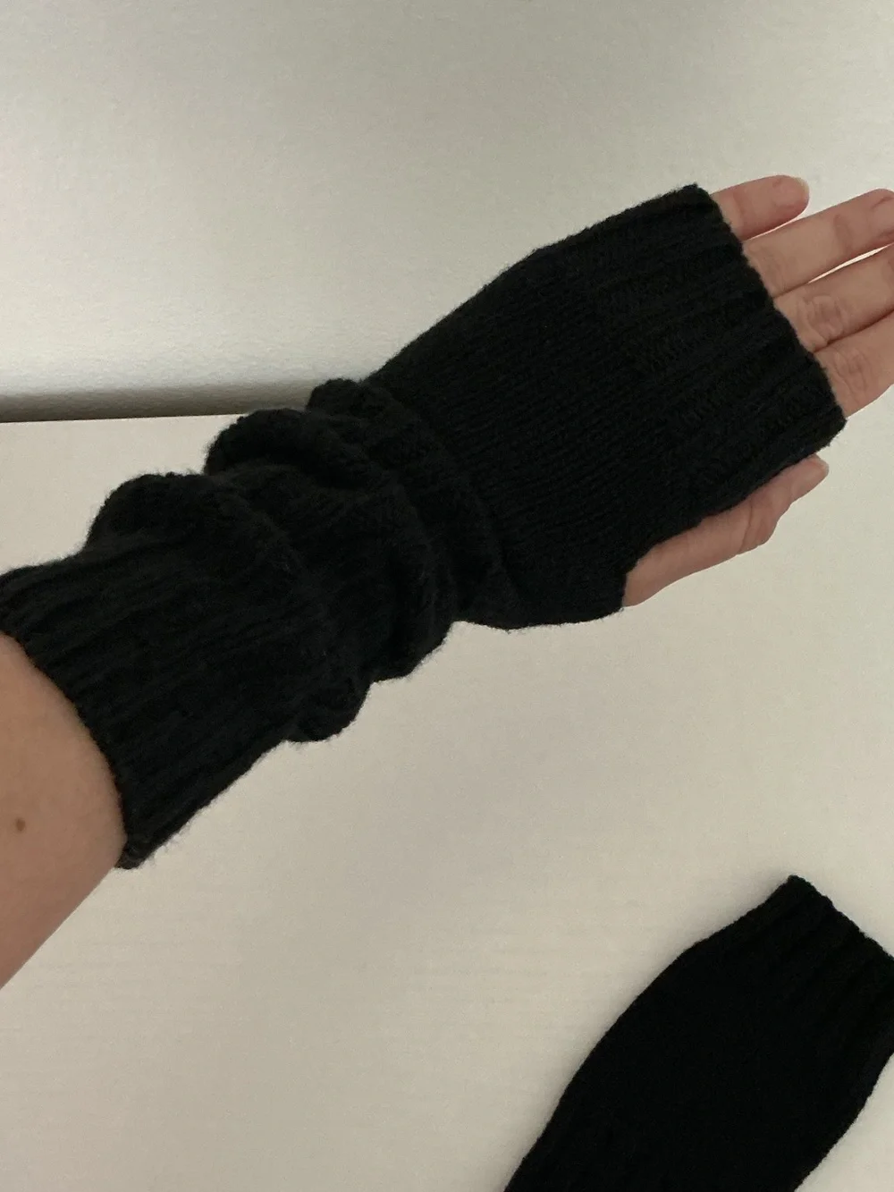 Cozy Black Knit Fingerless Gloves / Arm Warmers with Thumb Hole